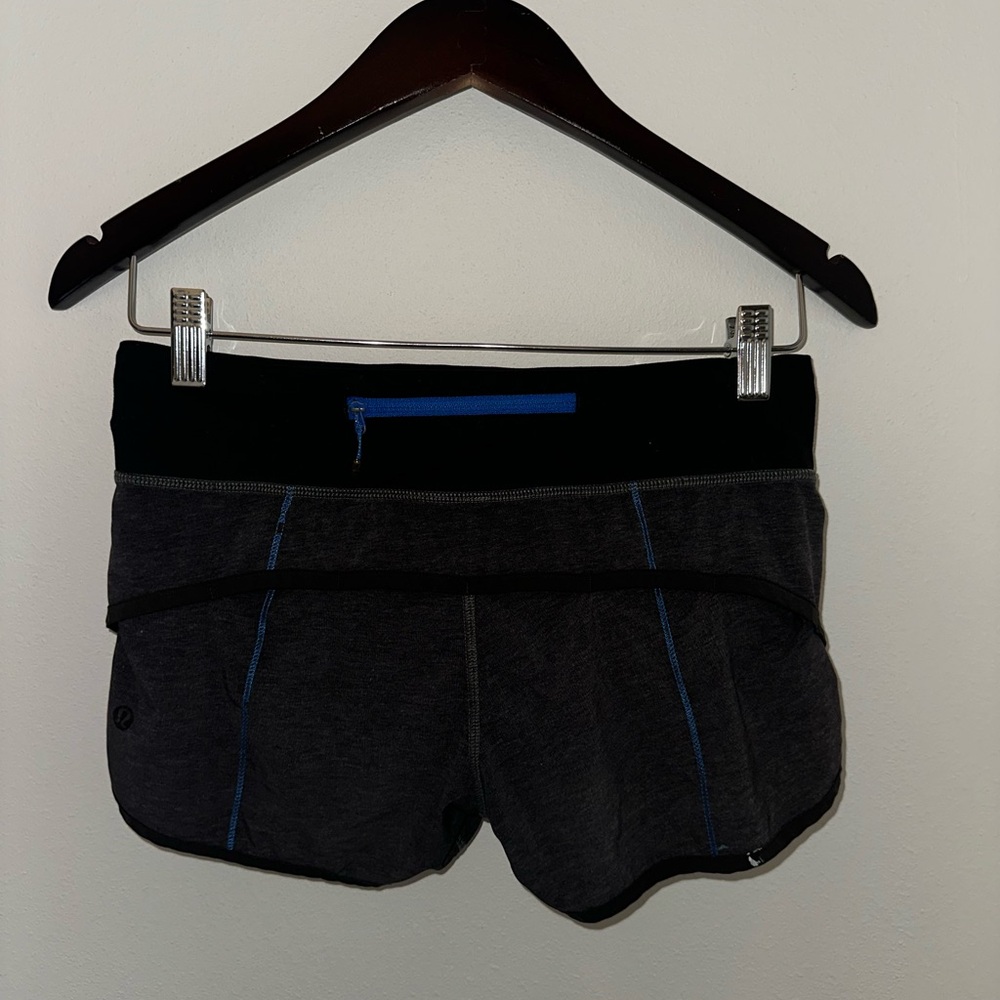 Lululemon speed up shorts, black and blue